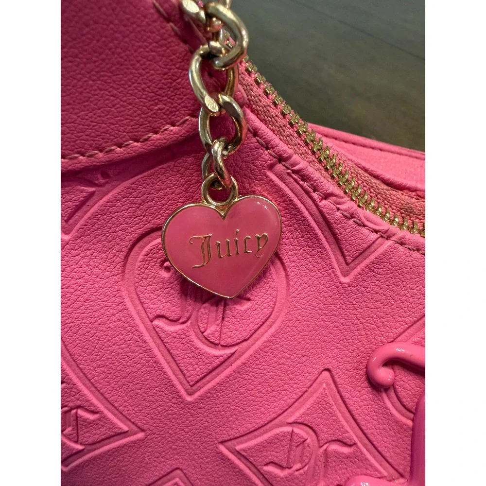 Juicy Couture Pink Embossed JC Heart Logo Shoulder Baguette‎ Bag